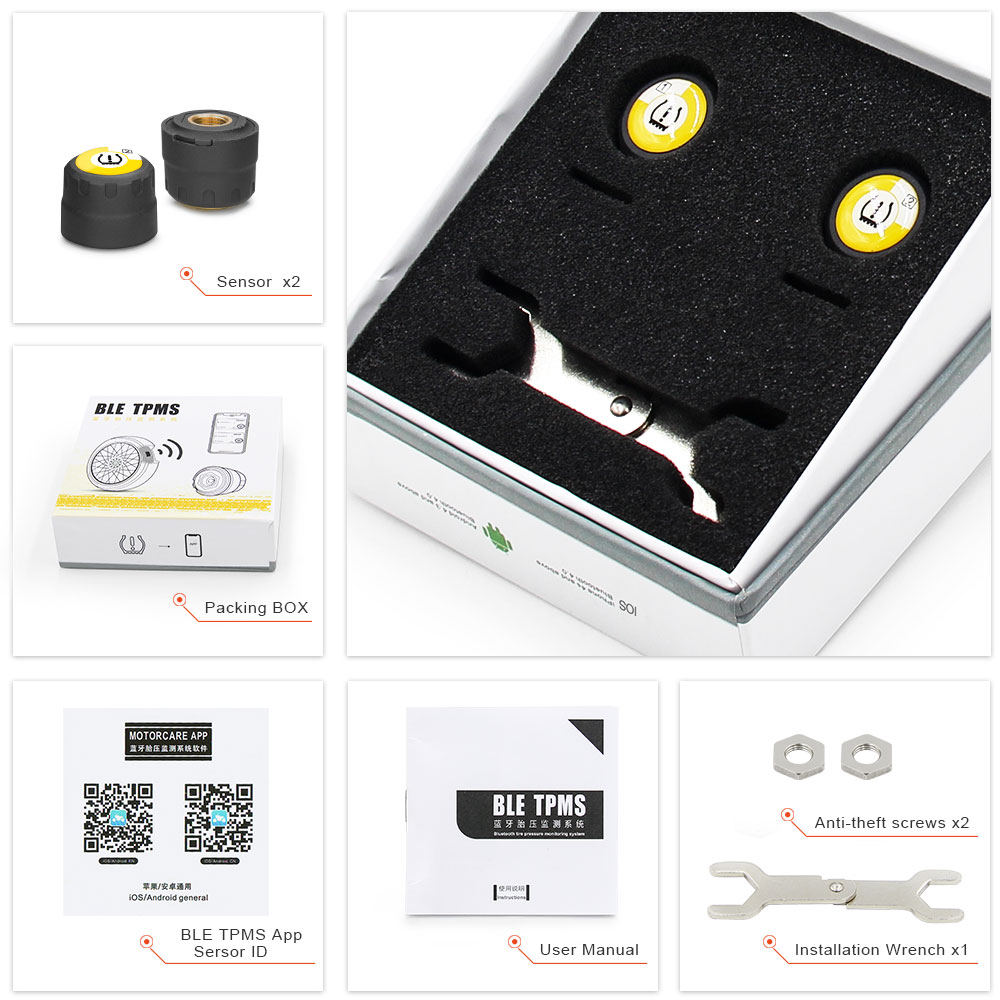 TPMS Bluetooth 4.0 voor IOS/Android BLE TPMS voor Motor Tyre Pressure Monitoring System Real-time Alarm TPMS externe