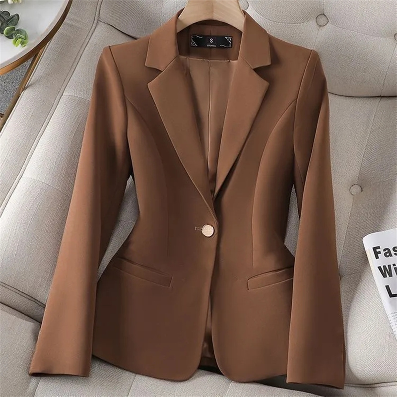 Forår efterår jakkesæt dame koreansk version slank langærmet frakke dame enkelt knap afslappet jakkesæt overtøj top: L / Beige