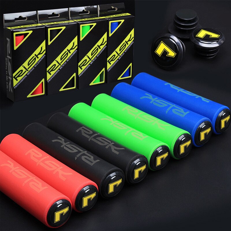 RISK-Puños de goma con topes de aluminio para bicicleta, guantes de Manillar de bicicleta de montaña suave de silicona, amortiguadora de deslizamiento, parte absorbente, , 1 par