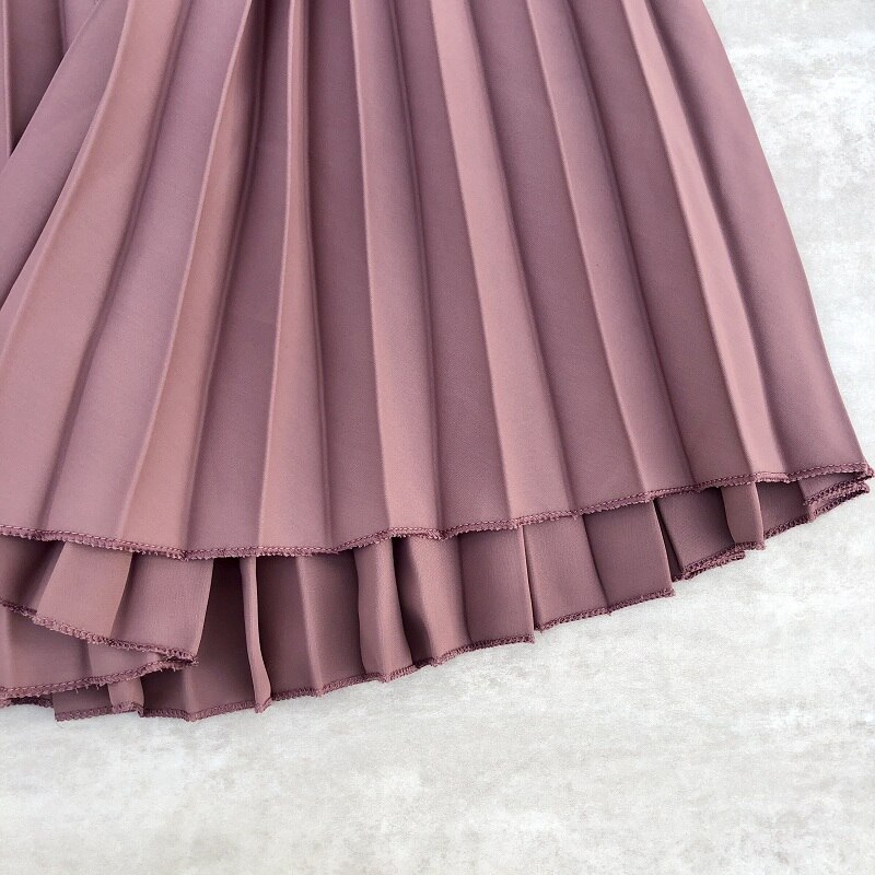 Faldas Midi plisada de gasa para mujer, faldas largas de cintura alta, Color liso, estilo informal, para primavera y verano
