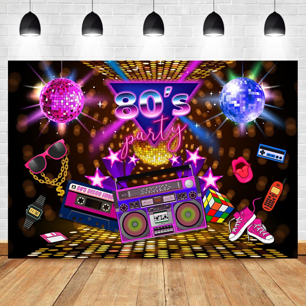 NeoBack 80s Partei Hintergrund Disko Thema retro 80er Geburtstag Hintergrund Fotografie Zeichen 1980er Neon- Achtziger Photobooth Requisiten
