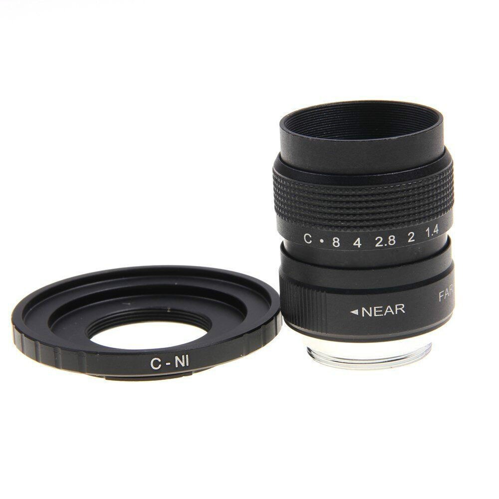Objectif de film CCTV F1.4 de 25mm + monture C pour Nikon 1 J5 S2 J4 V3 AW1 S1 J3 V2 J2 J1 V1