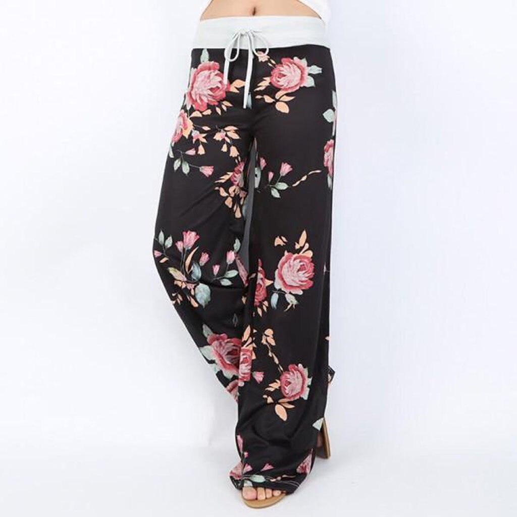 #35 mujeres pantalones cómodo elástico Floral Impresión de pierna ancha Palacio Salón de las mujeres pantalones harem mujeres pantalones de atletismo #35