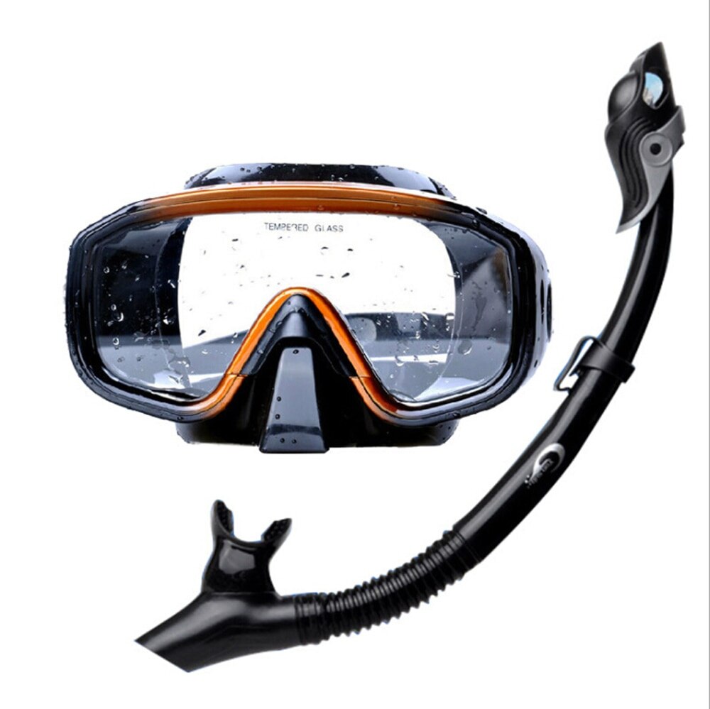 Silicone Scuba Dive Mask & Snorkel Set - Tempered Glass Lens - 400mm Tube - Water Sports Snorkeling Gear
