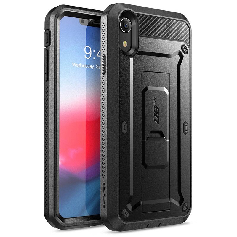 SUPCASE Pour iPhone XR Cas 6.1 pouces UB Pro Full-Corps Robuste Étui Housse de Téléphone avec Construit-dans le Protecteur D'écran et Béquille: Black