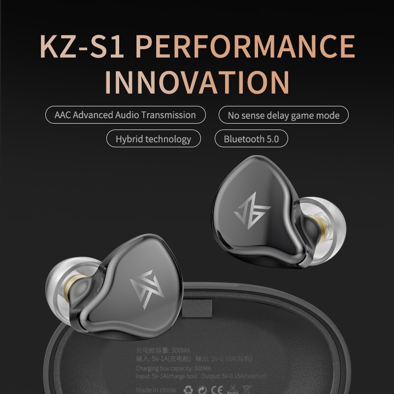 Kz S1 Tws Draadloze Bluetooth 5.0 In-Ear Oordopjes Stereo Touch Control Ruisonderdrukking Waterdichte Sport Headset Met Microfoon