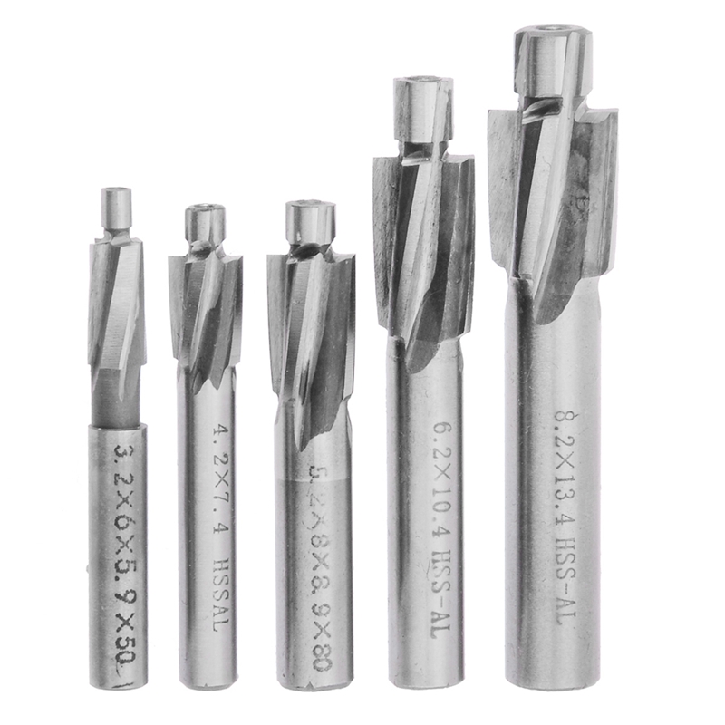 Best 5Pcs HSS Counterbore End Mill M3-M8 Pilot Slotting Tool Milling Cutter Countersink End Mills