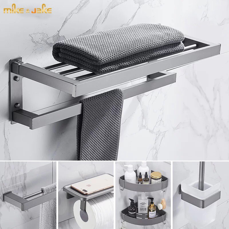 Gunmetal Grijs Badkamer Accessoire Set Ruimte Aluminium Metal Handdoekhouder Rack Bar Plank Papier Houder Tandenborstelhouder