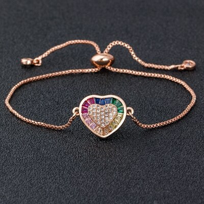 Romantico a Forma di Cuore Braccialetto di Rame CZ Regolabile Bracciali A Catena per Le Donne Ragazze migliore Cerimonia Nuziale Del Partito Di Compleanno del Regalo Dei Monili: rosa oro