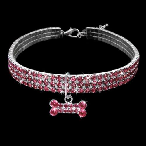 Collier de chien collier bijoux perles Diamante accessoire pour chiot Chihuahua cou décor harnais: Rose / S