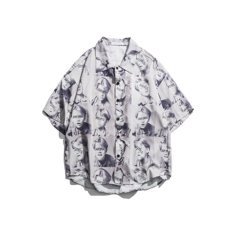Mørkt ikon fuldtrykt street skjorter mænd sommer kortærmede herre skjorter oversized skjorter mænd streetwear tøj: Grå skjorte / Xl