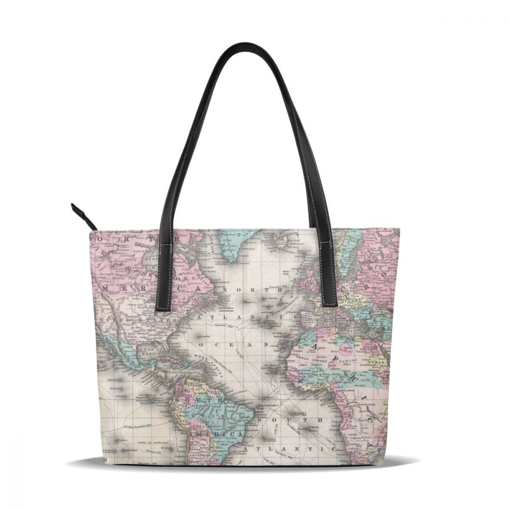 World Maps Handbag World Maps Top-handle Bags Trend Teen Leather Tote Bag Large Pattern Women Handbags: Vintage Map