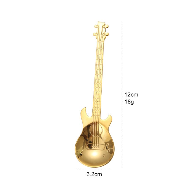 Cuillère à café en forme de guitare en acier inoxydable, accessoires de cuisine, pour le lait, la crème glacée, le thé, 12Cm, 1 pièce: Color1