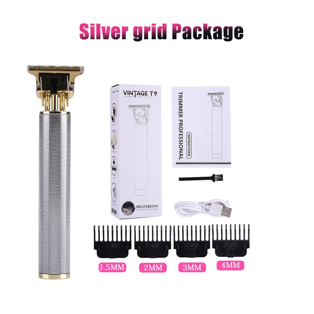 Chargeable Electric Clipper Cutter Hair Mower Trimmer Beard Shaver Portable Haircut Machine Hairstyle Cutting Men: Silver grid