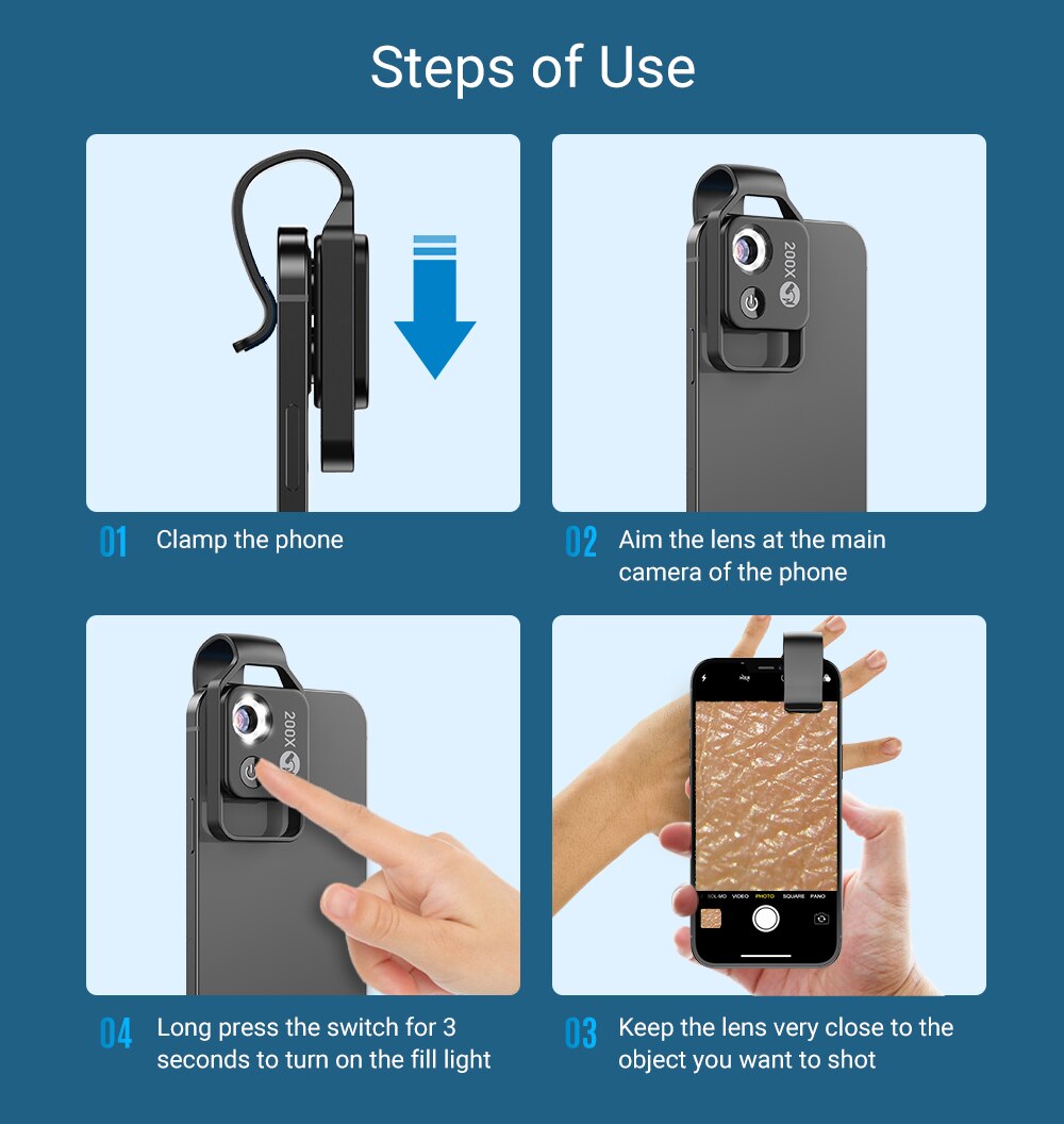 200X Cpl Microscoop Lens Mobiele Telefoon Macro Lens Hoge Vergroting Led Mini Draagbare Lens Voor Iphone Alle Smartphone