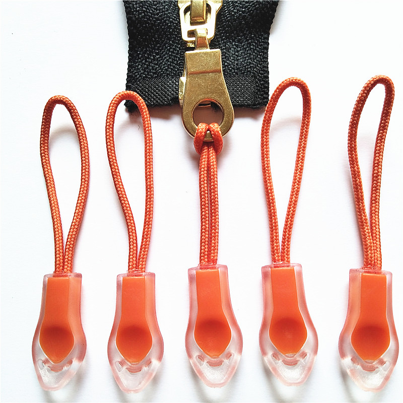 50Pcs Backpack Zipper Transparent Pull Cord Zip Fastener Zip Slider: 50pcs Orange