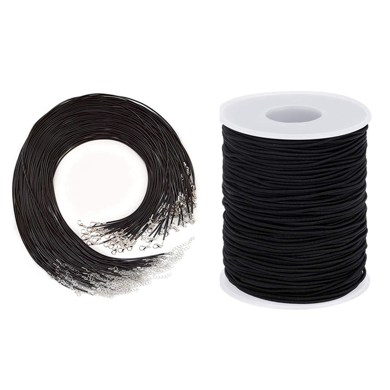 BMBY-1 rouleaux de ficelle élastique de 100M pour Bracelets et 20 cordons pour collier ciré noir de 20 pouces avec fermoir en vrac