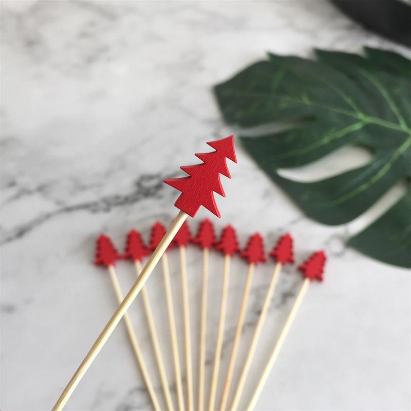 100/200PCS Bamboo Cocktail Picks Disposable Fruit Cake Sticks Christmas Tree Shape Toothpicks for Appetizer Party Bar