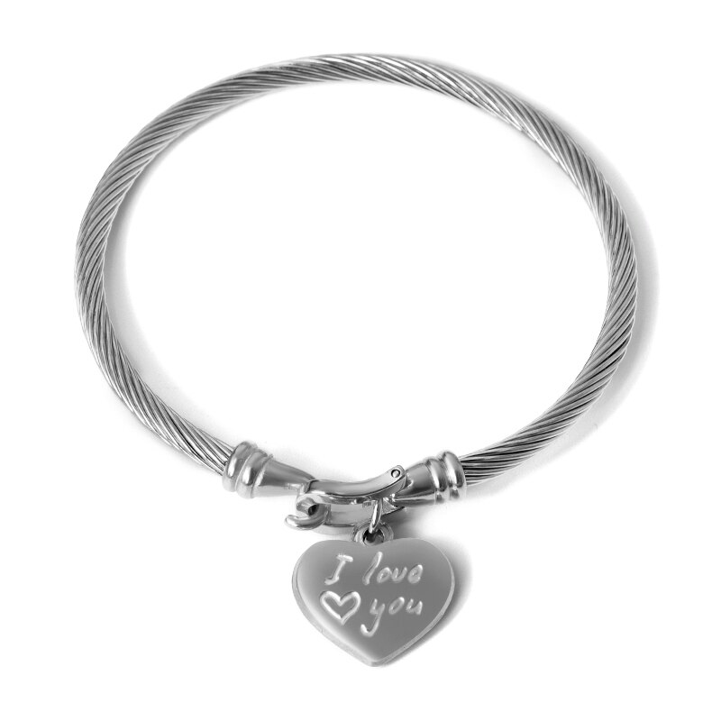 Stainless Steel Cable Wire Bracelets for Women Key Heart Virgin Mary Lock Round Tag Charm Bracelets & Bangle Gold Jewelry: style2 silver