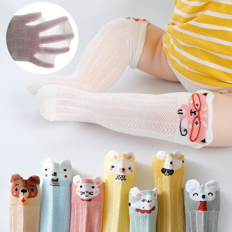 Chaussettes d'été en maille, 3 paires/lot, pour bébés filles, chaussettes en maille, animaux, moustiquaire, Long Tube, pour enfants 0-3 ans