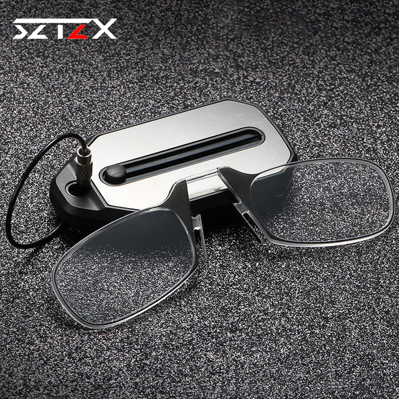 Neus Clip-on Leesbril Opvouwbare Pootloze Ultralight Sleutelhanger Bril Mannen Vrouwen Mini Draagbare Verziend Bril +1.0 tot +3.0