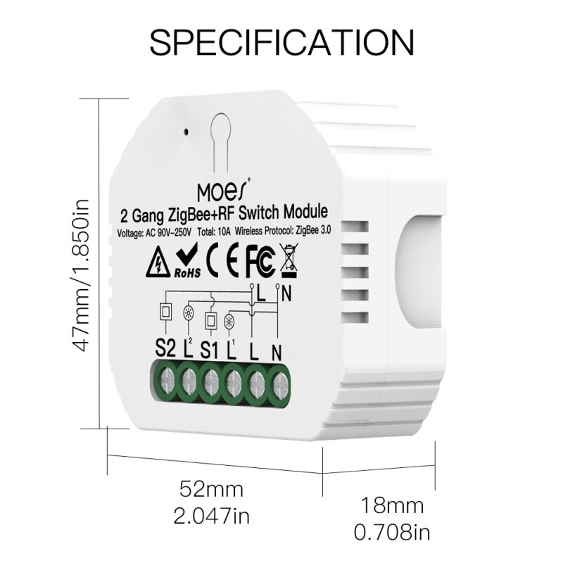 Tuya ZigBee 3.0 Smart Light Switch Relay Module 2 Gang Zigbee+rf Switch Module Remote Work With Alexa Google Home Switch Module