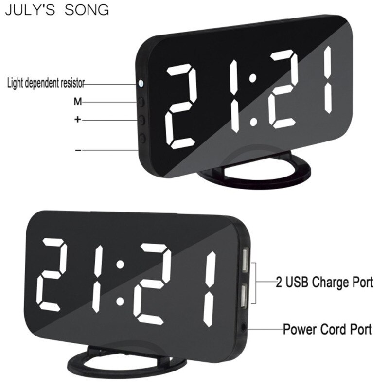 Digitale Wekker Led Spiegel Klokken Snooze Usb Elektronische Despertador Tafel Stand Muur Opknoping Klokken Auto Verstelbare Licht
