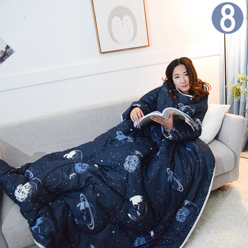 Doven quilt med ærmer varm tykning tæppe multifunktion blød til hjemmevinter lur  fp8: 08