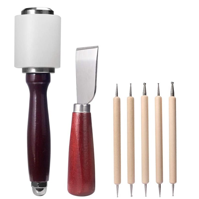 13 Pcs Leather Stamping Tools, Leather Tool Set, Leather Kit with Leather Carving Hammer, Leather Knife Leather Carving