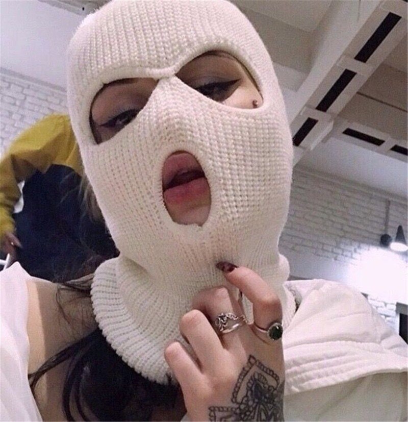 3-Hole Ski Face Mask Balaclava Embroidery Letter Tears Men and Women Winter Hats Ski Mask Warm Thermal Knitted Hat Party