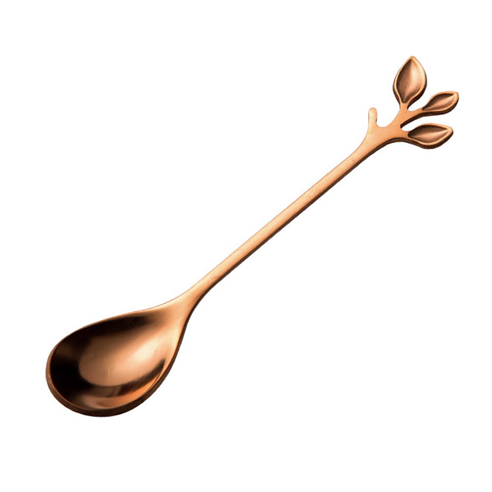 Tenedor para fruta de hoja de acero inoxidable, cuchara para mezclar café no tóxica, tenedores de cocina para fruta, cubiertos: Rose Gold Spoon