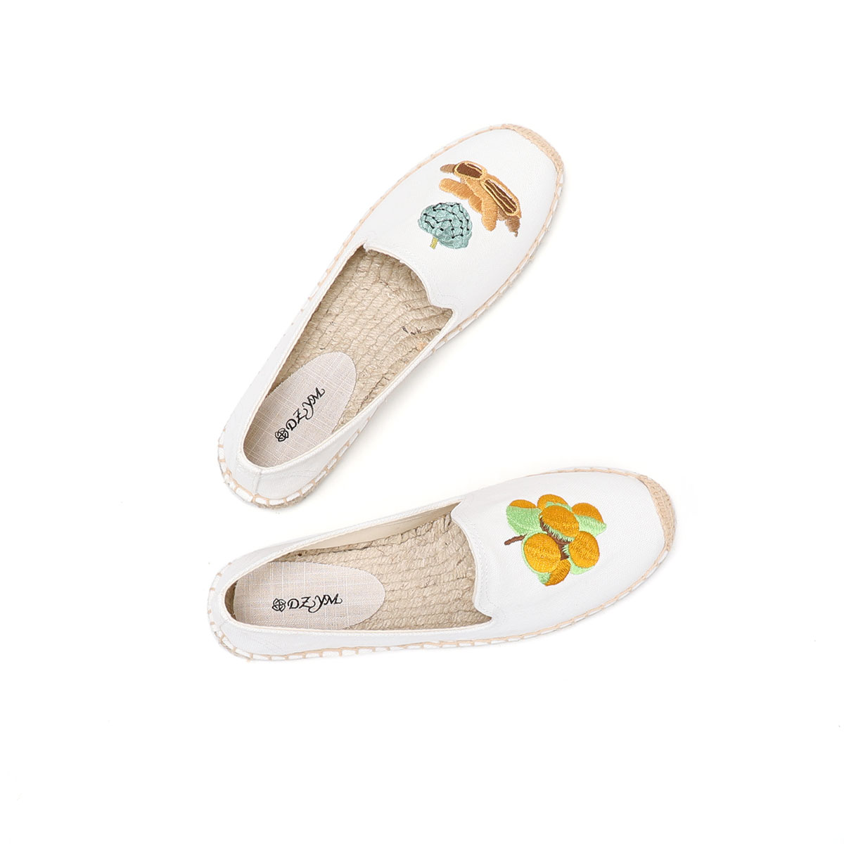 Zomer Mode Dames Alle-Match Casual Witte Schoenen Fruit Patroon Geborduurde Slip-On Canvas Schoenen Zapatos Mujer Espadrilles