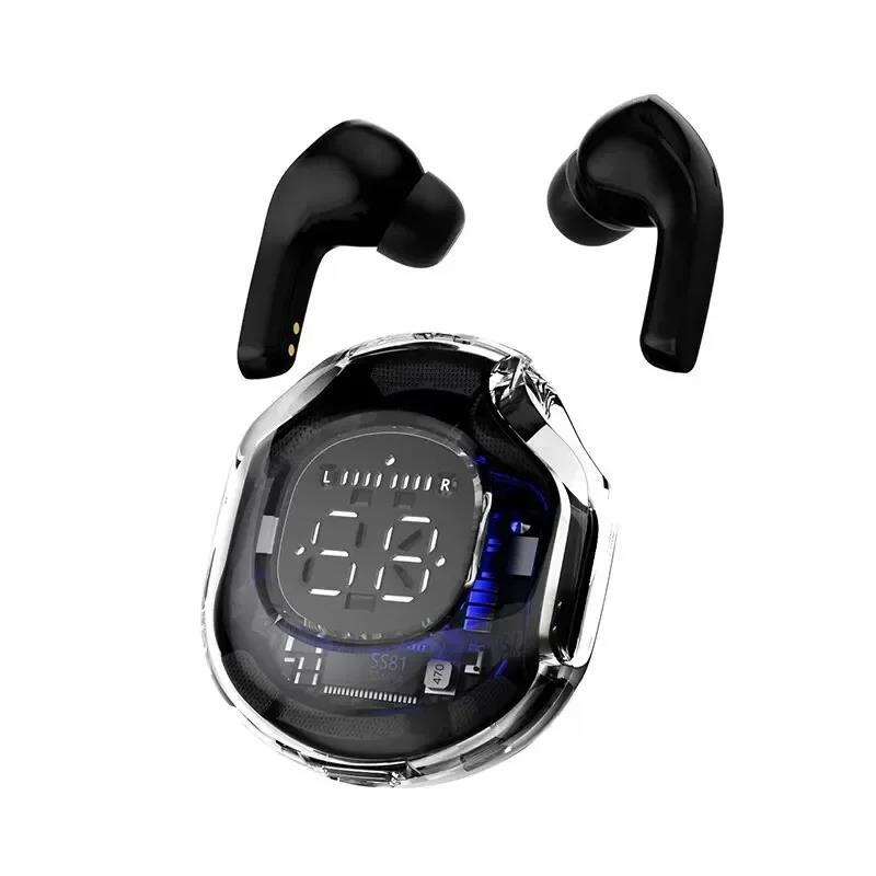 TWS T8 Wireless Bluetooth Headset Transparent Headphones LED Power Digital Display Stereo Sound Sport Earphones for Cell Phone: Red