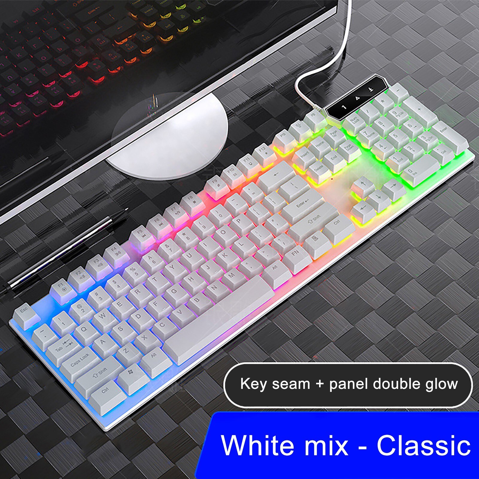 Mechanical feel gaming keyboard Wired backlit LED backlit USB gaming keyboard mechanical gaming keyboard#30: White