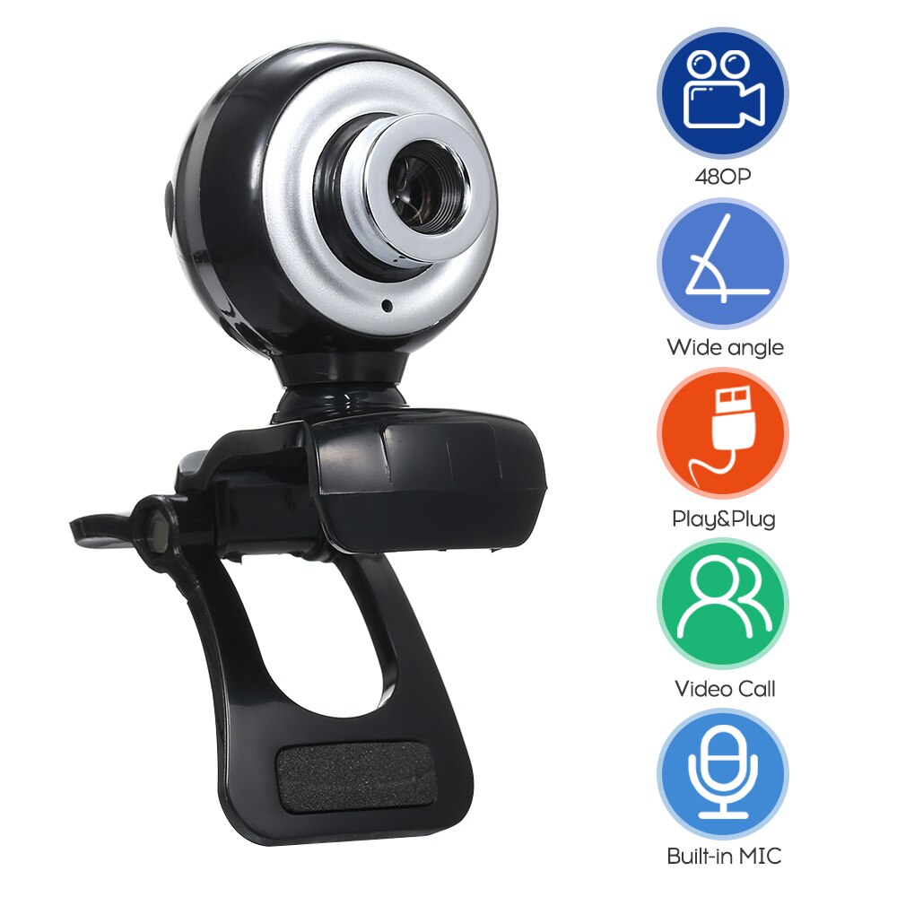 12MP USB 2.0 Web Cam HD 480P Web Camera with Mic Clip-on Base 30FPS Driveless Webcam Camera Web for Laptop Computer