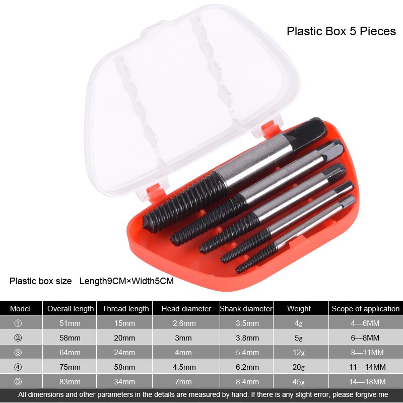 Gebroken Draad Schroef Extractor Boren Gids Set Gebroken Snelheid Out uit Bolt Stud Stripped Schroef Remover Tool Bolt extractor: 5pcs