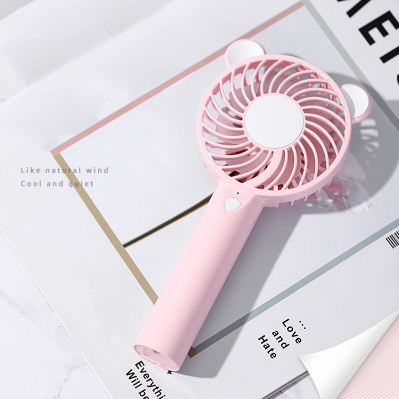 1200mA Cute Bear Cartoon Handheld USB Rechargeable Fan With LED Light Cooler Portable 3 Speed Adjustable Desktop Cooling Fan 5V
