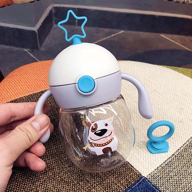 Baby Learning Drinking Cup 240ml 360 Degree Trainer Cup No-Spill Trainer Cup Two Handles For Infant Baby Miracle Trainer Cup: Beige Blue