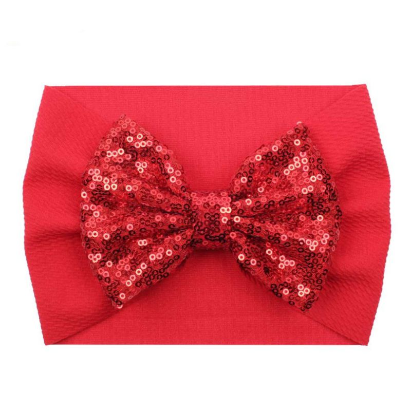 1Pc Baby Girl Elastic Hair Band Baby Sequins Bow Tie Wide Head Band Children's Cute Hair Accessories For Festival And Party: R