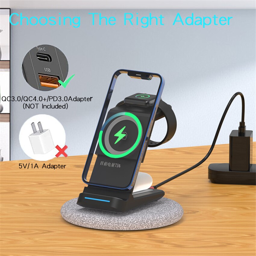 3 In 1 Magnetische Draadloze Oplader Stand 30W Voor Iphone Samsung Xiaomi Snelle Opladen Dock Station Voor Apple Horloge iwatch Airpods