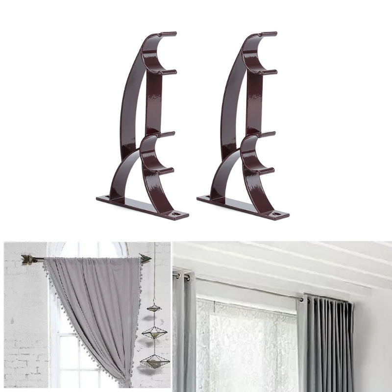 2 PCS Double Curtain Rod Brackets For Rods Aluminum Alloy Roman Curtain Track Bracket Holder for Office Home Curtain Rod