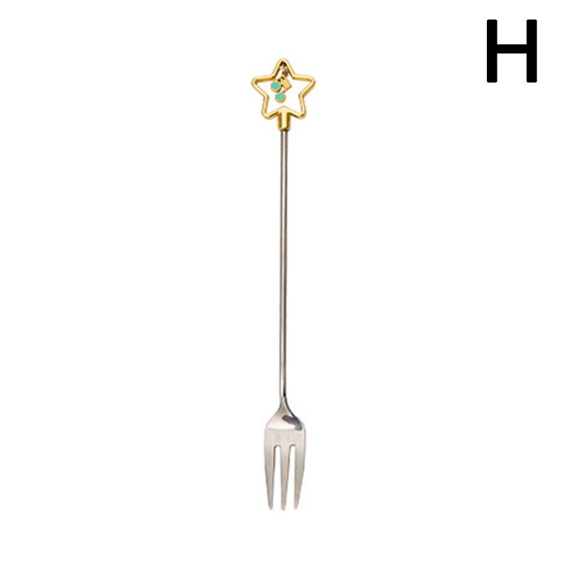 Japanese Sakura Coffee Spoon Cute Stainless Steel Spoon Fork Coffee Spoon Long Handle Stirring Dessert Fork Spoon: H