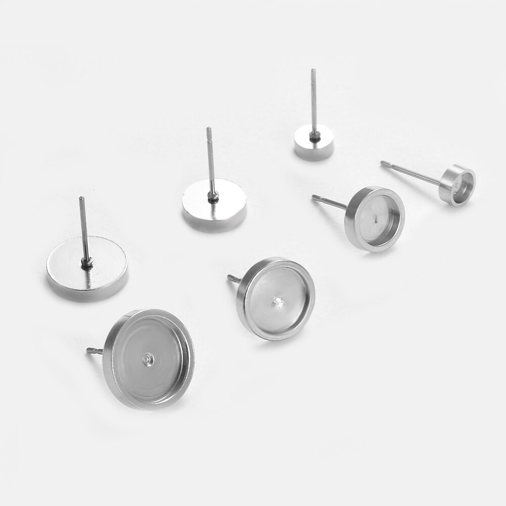 20 pièces en acier inoxydable socle blanc plateau rond Cabochon réglage poste boucles d'oreilles idéal pour 4/6/8/10mm Cabochon boucle d'oreille bijoux à bricoler soi-même: Silver / 10mm