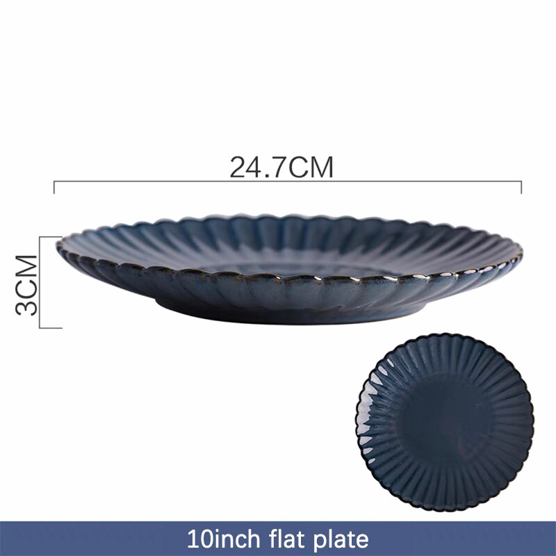 Dinner Plates Food Plates Dish Salad Soup Bowl Klin Glaze Blue Plates and Bowls Set Dinnerware Set Dishes for Restaurant: 10inch flat plate