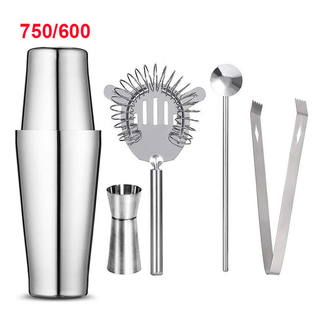 Coctelera Boston de acero inoxidable, coctelera Boston de 750/600/450ml, herramienta para camarero, accesorios para Bar, 2 unids/set por juego: Boston 5pcs 750x600