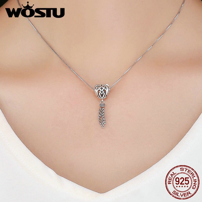 Wostu 2019 nova chegada 925 prata esterlina encantado coração borla charme caber original diy grânulo pulseira jóias presente fic722