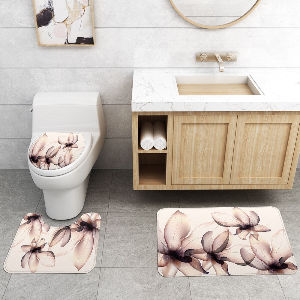 Traditionel stil badeværelset tæppe sæt bademåtte og badeforhæng sæt toiletmåtte badeværelse tæppe badeværelse dekoration absorberende måtte
