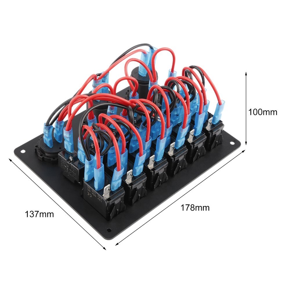 DC Flat Waterproof 6 Gang Toggle Rocker Switch Panel Car Marine Boat Circuit LED Breaker Voltmeter Aluminum Panel