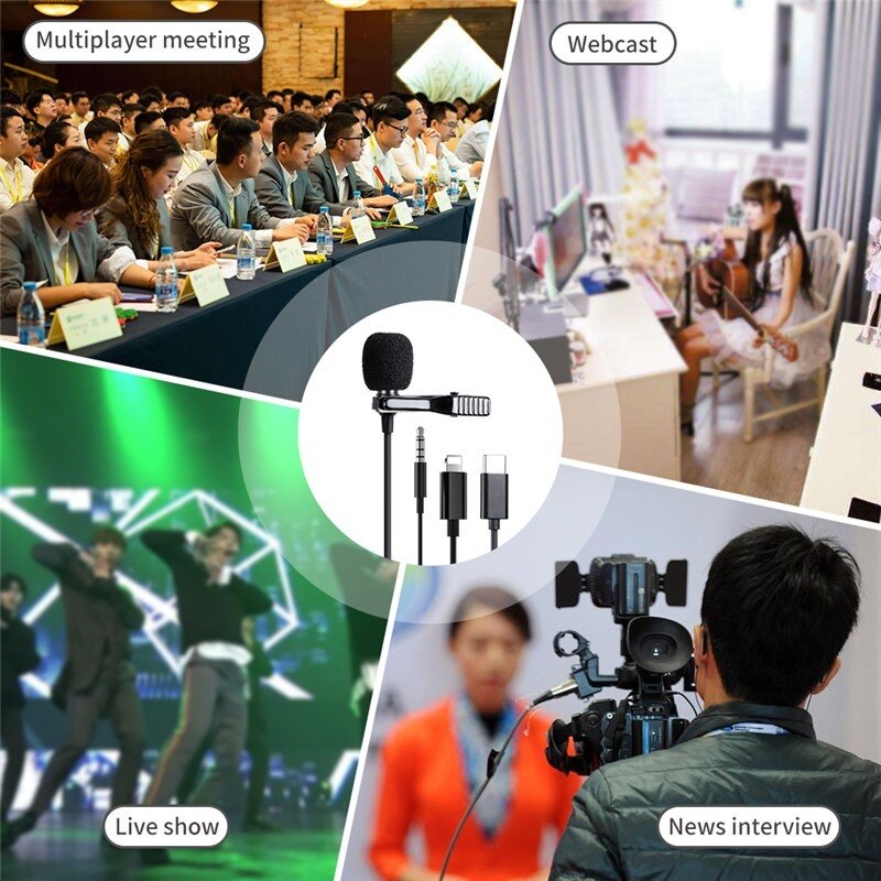 Nohon mini mikrofon dla iPhone błyskawica typu C 3.5mm mikrofon dla Samsung Huawei Xiaomi Lavalier spinacz-na nagrywanie Microfono