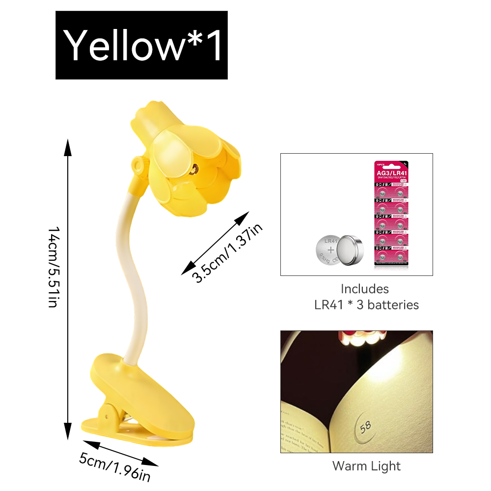 1pc justerbare klokkeformede led-boklamper med klips, dekorativ bordlampe for skrivebord, øyebeskyttelse for boklesing